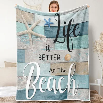 Life Is Better at the Beach Blanket Coastal Wood Print