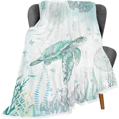 Sea Turtle Ocean Scene Blanket: A Watercolor Dive into Coastal Calm