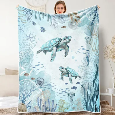 Sea Turtles in Ocean Blanket: A Watercolor Underwater Scene