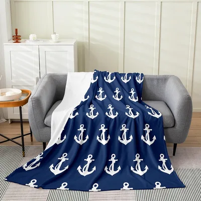 Navy Anchor Pattern Blanket: Classic White Anchors on Deep Blue