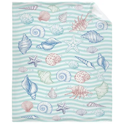 Seashells Ocean Stripes Blanket: Coastal Shell and Starfish Design