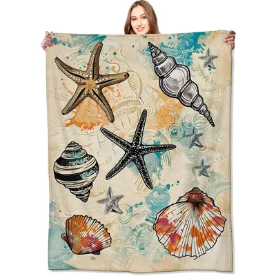 Seashells and Starfish Beach Blanket Coastal Art Design