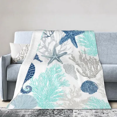 Sea Shells and Starfish Blanket Coastal Pattern for Ocean Lovers