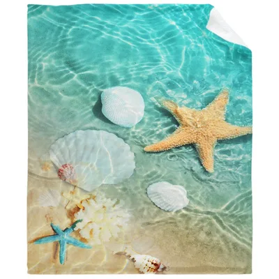 Ocean Shells and Starfish Blanket: Coastal Seashell Design