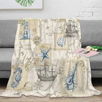 Vintage Nautical Coastal Map Blanket: Seaside Cartography Design
