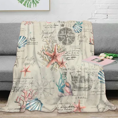 Vintage Nautical Coastal Script Blanket featuring starfish