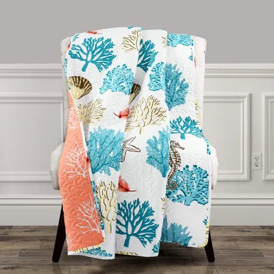Blue Coral Reef Pattern Blanket: Coastal Sea Life Design