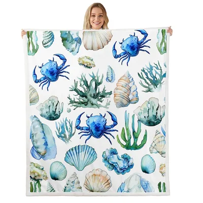 Crabs and Seashells Pattern Blanket: Watercolor Ocean Life Design
