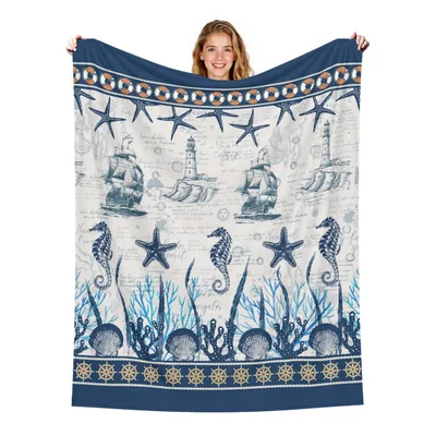 Nautical Sailboats and Seashells Blanket: Vintage Ocean Adventure