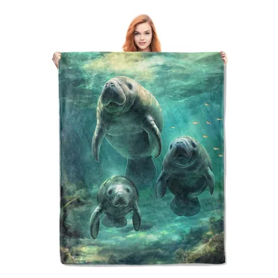 Manatees Swimming Underwater Blanket: Gentle Sea Mammals Design