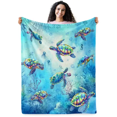 Sea Turtles Swimming Underwater Pattern Blanket for Ocean Lovers
