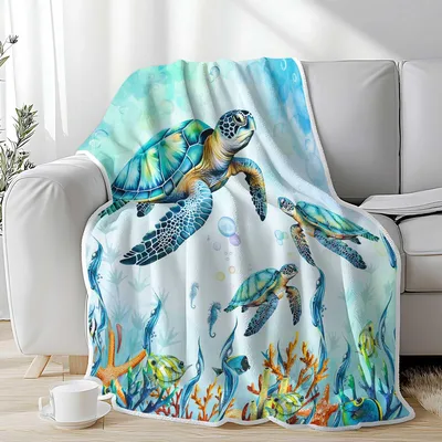 Sea Turtle and Starfish Ocean Blanket: Underwater Life Design