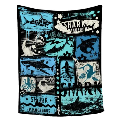 Graffiti Shark Pattern Blanket: Urban Ocean Art for Cozy Days