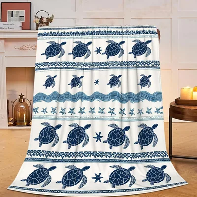 Sea Turtles Nautical Pattern Blanket: Coastal Turtle Design