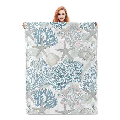 Coral Starfish Seashell Pattern Blanket: Coastal Ocean Design