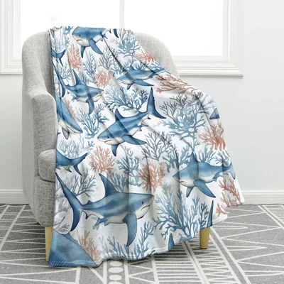 Sharks Among Coral Pattern Blanket: Ocean Life Throw