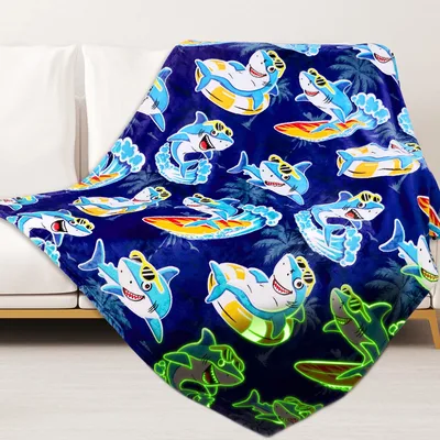 Whale Shark Cartoon Pattern Blanket featuring surfing sharks