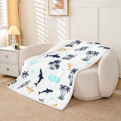 Palm Trees and Sharks Blanket: Surfing Theme Design for Beach Lovers