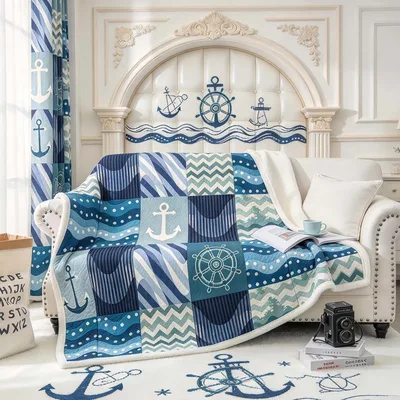 Nautical Anchor Patchwork Pattern Blanket for Maritime Lovers