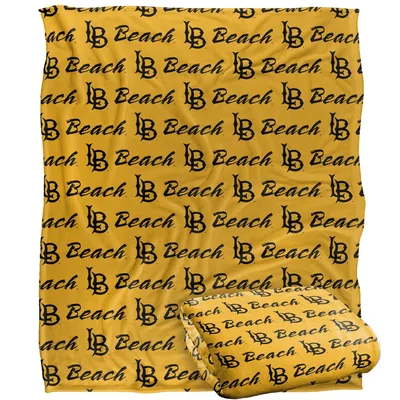 Beach Logo Repeat Pattern Blanket: Gothic Typography on Golden Fabric