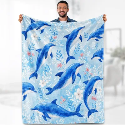 Watercolor Dolphins Ocean Pattern Blanket: A Soft Throw for Sea Lovers