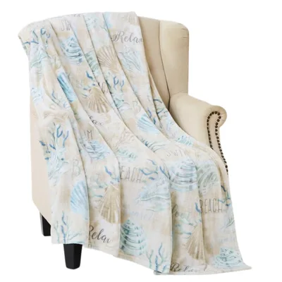 Ocean Life Coastal Pattern Blanket featuring watercolor shells