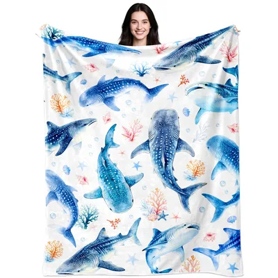 Whale Shark and Coral Blanket: A Watercolor Ocean Print