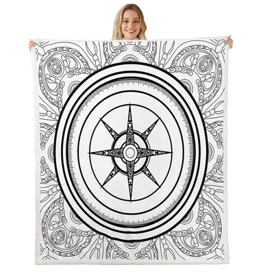 Vintage Compass Rose Blanket: Nautical Line Art Throw