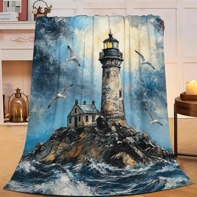 Lighthouse on Stormy Coast Blanket: Nautical Art for Sea Lovers