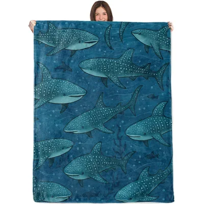 Whale Shark Ocean Pattern Blanket featuring spotted sharks swimming