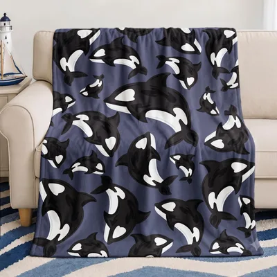 Black and White Orca Blanket: A Pattern of Swimming Whales