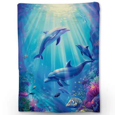 Dolphins Swimming Underwater Blanket: Ocean Life Art for Cozy Days