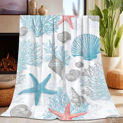 Starfish and Seashell Pattern Blanket: Coastal Art for Your Couch