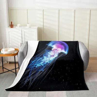 Glowing Jellyfish in Space Blanket: Bioluminescent Ocean Art