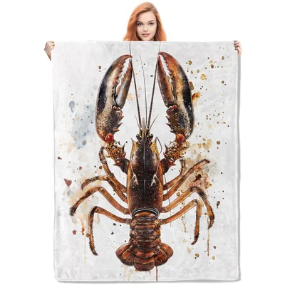 Watercolor Lobster Painting Blanket: Coastal Art for Your Sofa