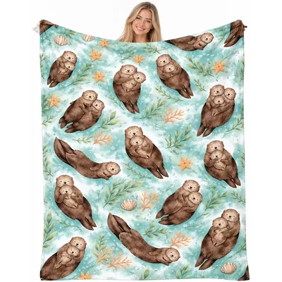 Otters Floral Pattern Blanket: Cozy Otter Family Design