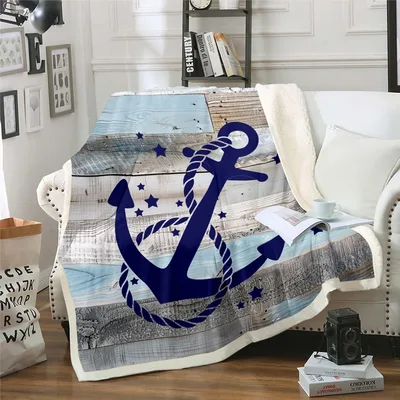 Navy Anchor Nautical Newspaper Blanket: Rustic Wood and Rope Design