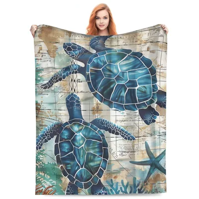 Sea Turtle on Vintage Blanket