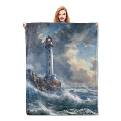 Lighthouse in Stormy Sea Blanket: Coastal Art for Your Home