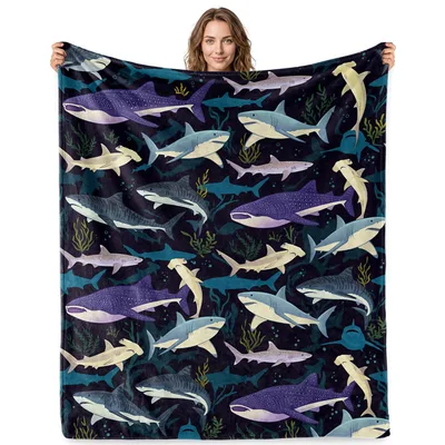 Great White Shark Pattern Blanket: Ocean Life Throw Design