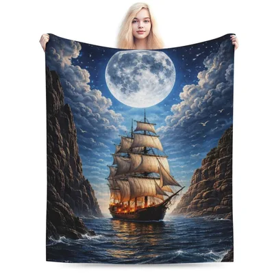 Sailing Ship Under Full Blanket: Moonlit Ocean Adventure Print