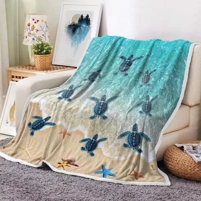 Sea Turtles and Starfish Beach Blanket featuring swimming sea turtles