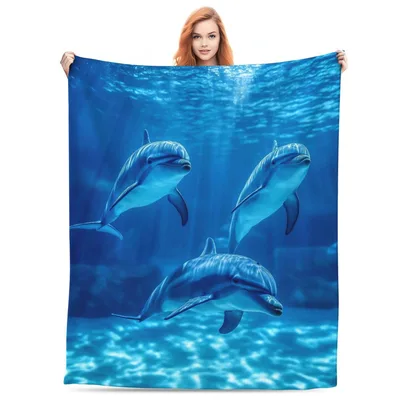 Dolphins Swimming Underwater Blanket No. 2 for Ocean Lovers
