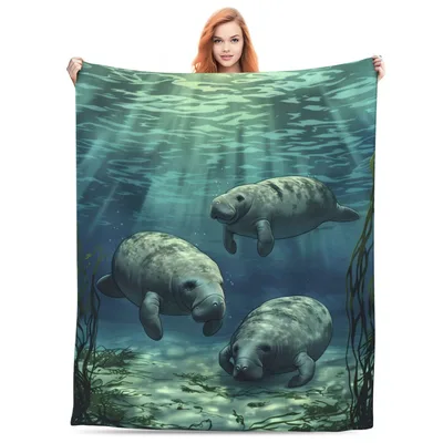 Manatees Swimming Underwater Blanket No. 2 for Ocean Lovers
