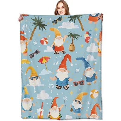 Summer Beach Blanket: Gnomes and Palm Trees Throw