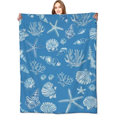 Seaside Shells Starfish Coral Blanket Ocean Treasures Throw