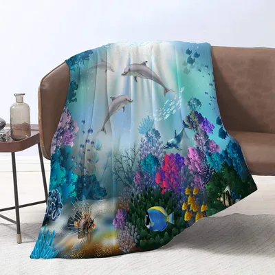 Dolphins in Underwater World Blanket: A Vibrant Ocean Scene