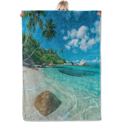 Tropical Beach Ocean Palm Blanket: Crystal Clear Coastline Print