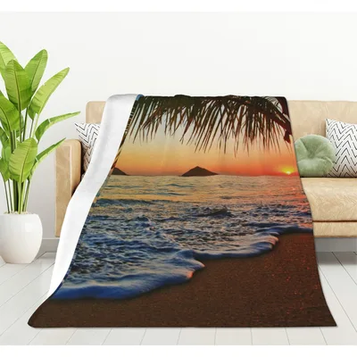 Pacific Sunrise Beach Photo Blanket: Tropical Sunset Scene