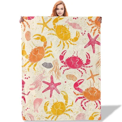 Colorful Sea Creatures Pattern Blanket: Crabs and Starfish Design